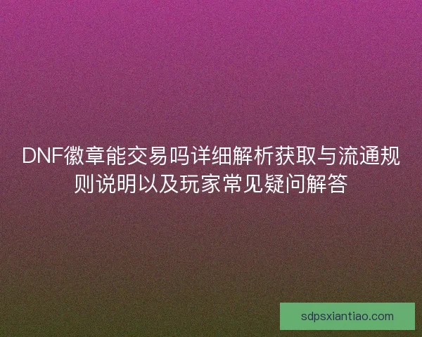 DNF徽章能交易吗详细解析获取与流通规则说明以及玩家常见疑问解答